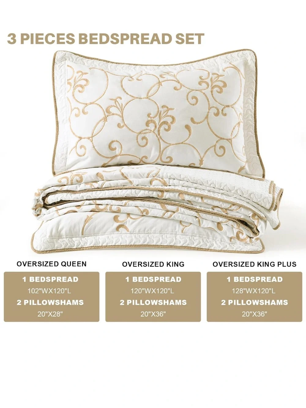 100% Cotton Oversized Bedspread Quilt Coverlet Set, 128x120